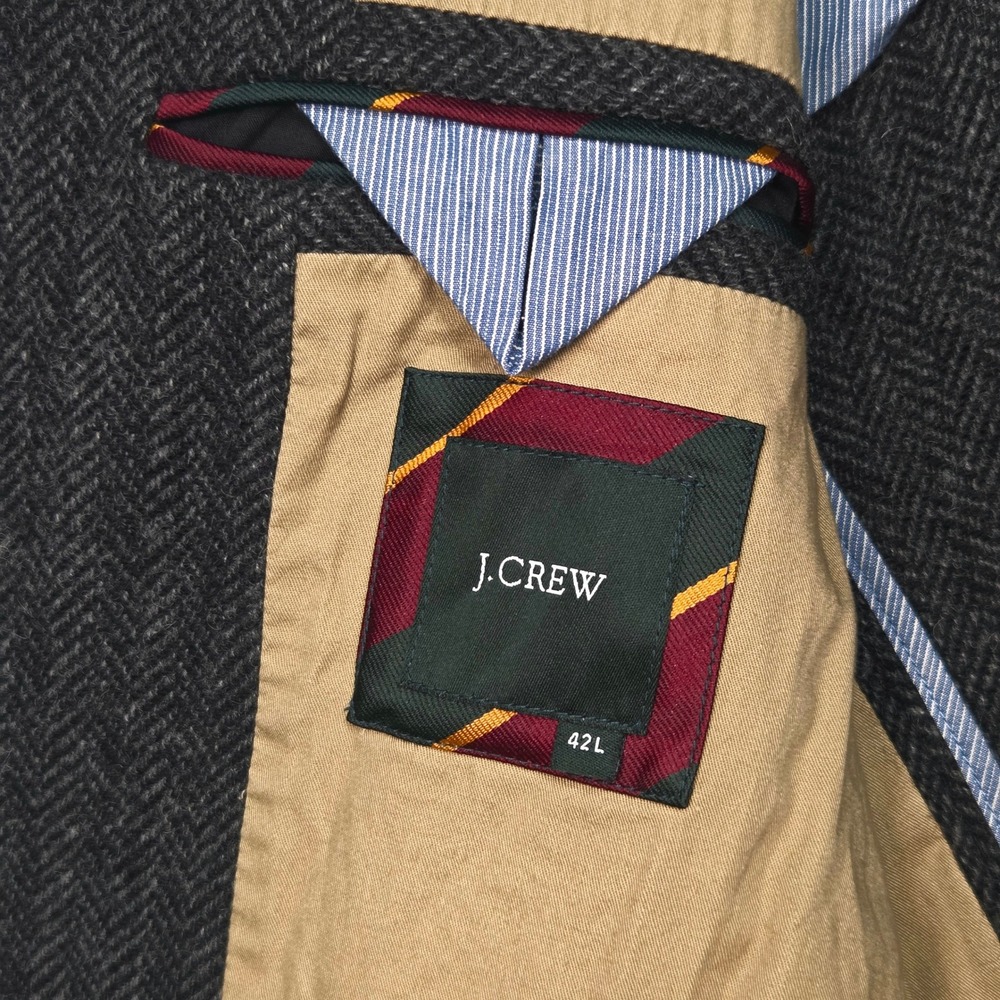 Vtg J.Crew Yorkshire Tweed Herringbone Sport Coat Blazer Mens 42L Grey Ludlow - Picture 3 of 12